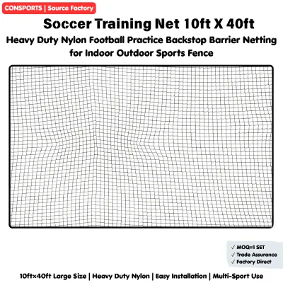 Soccer Training Net 10ft X 40ft Heavy Duty Nylon Football Practice Backstop Barrier Netting for Indoor Outdoor Sports Fence