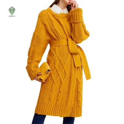 Wholesale Custom Ankle Length Knitwear Coat Oversized Long Chunky Heavy Gauge Cable Wool Acrylic Knit Cardigan Women's Sweater