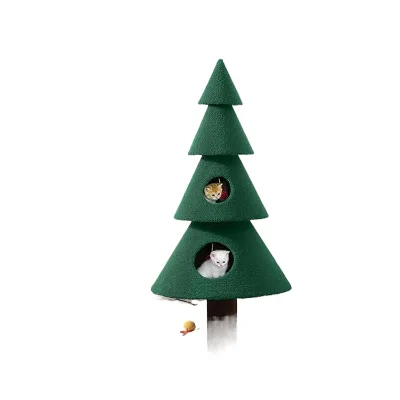 Manufacturer Customized Deluxe Green Plush Big Cat Christmas Tree Tower Sustainable Pet House Wood Sisal Material Animal