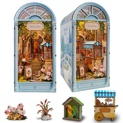 Hot-selling 3D DIY Wooden Book Corner Assembly Bookshelf Decoration Educational Toy Book Corner Kit with LED Night Light