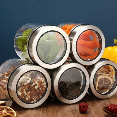 Food Grade Coffee Bean Storage Jar Stainless Steel Lid Kitchen Food Storage Glass sealed Jar