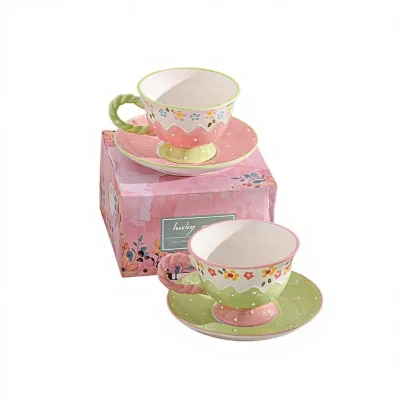 Korean Modern Simplicity Ins Ceramic Coffee Cup Saucer Set with Hand-Painted Floral Design for Afternoon Tea