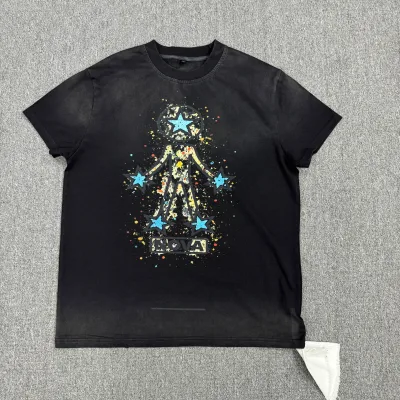 Custom Plus Size Oversized 300g Acid Wash Knitted 100% Cotton O-Neck Short Sleeve Boxy Fit Anti-Pilling Breathable Front Men