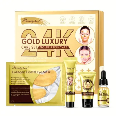 Travel Size 24K Gold Essence Skin Care Set, Factory Wholesale Brightening & Moisturizing Face Care Kit, Anti-oxidation Skin Care