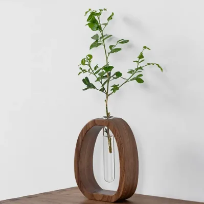 Bamboo Wood Candle Holder Vase with Hand Carved Design Country Style 12x4x15cm for Home Decor
