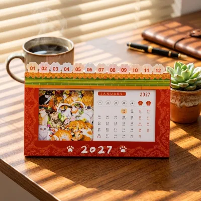 2027 Hardcover Luxury Desk Calendar Custom Gold Foil Emboss Logo Factory Wholesale Small MOQ Custom Business Gift Table Calendar