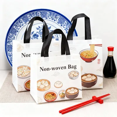 Taco Prints White Eco-Friendly Non-Woven Bag for Mexican/Sandwich Food Delivery Restaurants Takeaway Services Fashionable Design