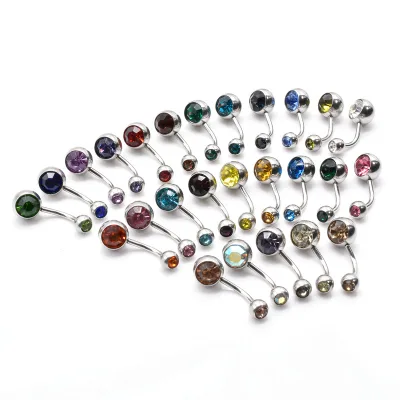 Trendy Piercing Navel Stainless Steel Single Crystal Rhinestone Belly Button Rings Navel Piercing Ombligo Colorful Ball Nombril