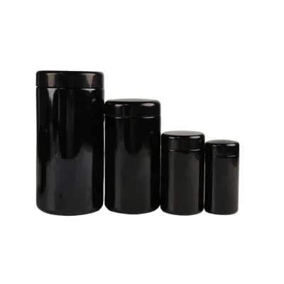 Wholesale Airtight UV Protection Black Glass Jar Multi Capacity 100-1000ml for Spice Tea Flower Packaging