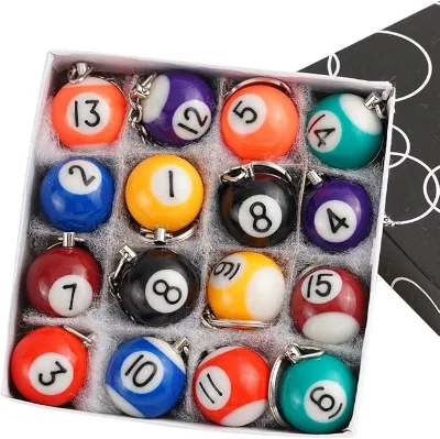 Cueelf New Arrival Multifunctional 16 Pcs Assorted Colorful Billiard Ball Keychain Fun Gift for All Billiards