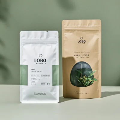 Biodegradable Custom Printed Logo Stand-Up Pouch Brown Kraft Paper Food Grade Plasticdried Fruit Food Snack Tea Bags With Window