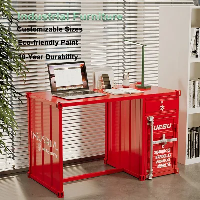 Industrial Style Modern Home Office Metal Computer Desk Wholesale Distressed Iron Design Lockable Drawers Workspace Workspace