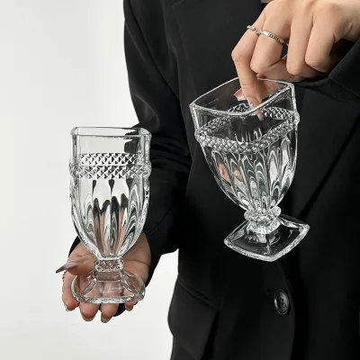 French Vintage Tall Glass High-Appearance Clear Cocktail Wine Glass for Home Hotel Party for Juice and Ice Cream