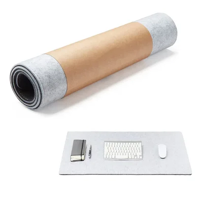 Large 40 X 90cm Multi-functional Desktop Protection Pad Non-slip Rubber Base Premium Light Grey Felt Desk Mat for Home Office