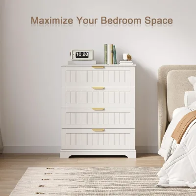Wooden Drawer Dresser for Bedroom Storage, Modern Farmhouse Wood Chest of Drawers with Metal Handles, Wide Storage