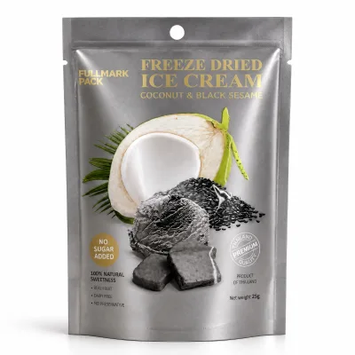 Custom Printed Freeze Dried Coconut Black Sesame Ice Cream Stand up Pouch Zipper for Retail Snack Food High Barrier Matte Bag