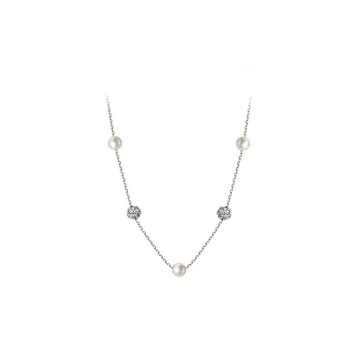S925 Silver Diamond Round Necklace Small Fresh Elegant Simple Spacer Beads Versatile Clavicle Chain