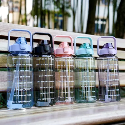 2L Large Capacity Sports Water Bottle BPA Free Plastic Leakproof Straw For Hiking