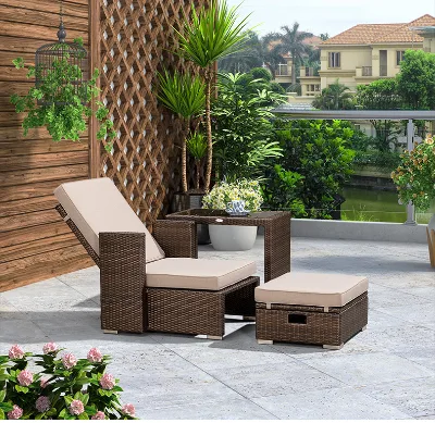 New Arrival Aluminum PE Rattan Multifunctional Storage Adjustable Back Single Sofa Outdoor Furniture Patio Garden Rattan Daybed