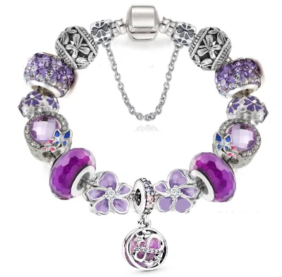 Purple Charm butterfly Bracelet Crystal Charms Bracelet Without logo for Women Mom