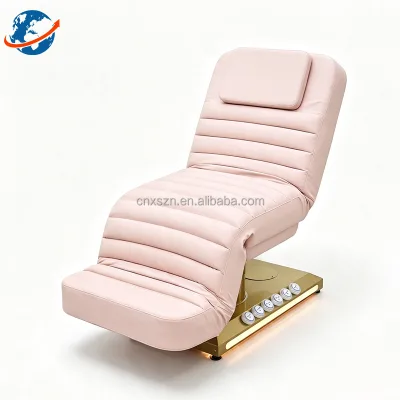 Luxury Synthetic Leather Gold Stainless Steel 3 Motor Adjustable Facial Massage Bed High-Density Sponge for Commercial Salon Use