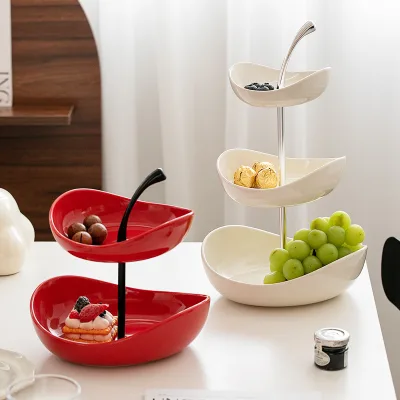 Light Luxury High-End Ceramic Fruit Plate for Home Snacks Desserts Coffee Tables Living Room & Beauty Salon Fruit Skewer Display