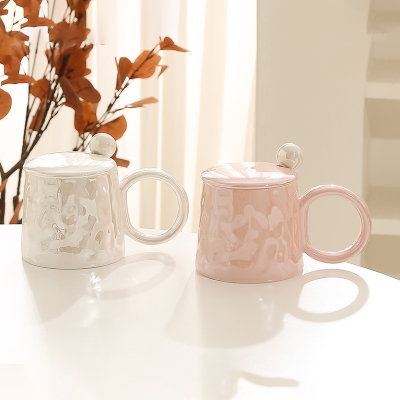 INS Style Colorful Ceramic Cup with Cover Spoon Mug Good-Looking Home Couple's Cups Creative Breakfast Cup Gift