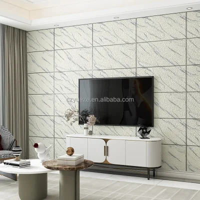 Wholesale Thickest PVC Simple White Rectangle Design 3D Waterproof Heat Insulation Home Decor Bedroom Living Room TV Background