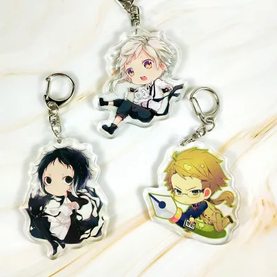 Bungo Stray Dogs Atsushi Nakajima Dazai Double Sided Transparent Acrylic Pendant Figure Key Holder Jewelry for Fans Accessories