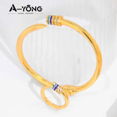 Original Design Open Bangle Nail Bracelet Bangle Ajustable Ring Set Women's Bangle and Ring Set