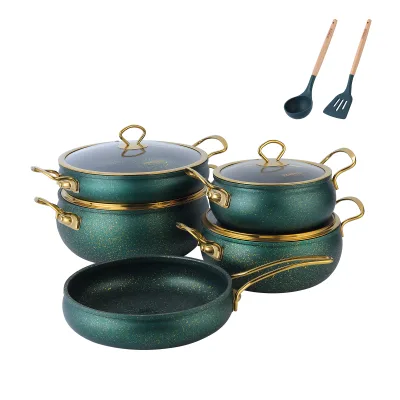 Hot Selling 11pcs Forged Aluminium Nordic European American Style Japanese Cookware Non Stick Cooking Set with Steel Handle