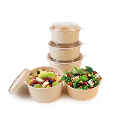 Disposable Takeaway Bamboo  Salad Bowl Disposable Bowl with PET Lid and Paper Lid