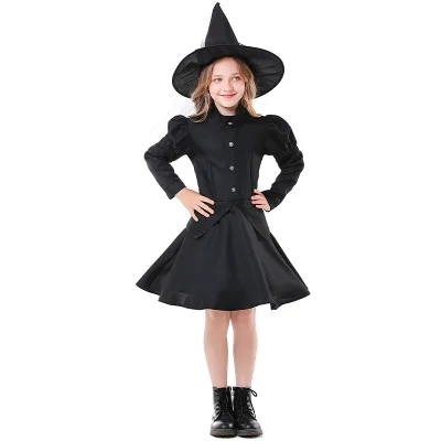 Halloween Party Black Short Skirt Children's Costume Black Magic Witch Party Dress