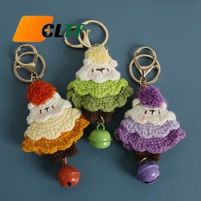 Crochet Christmas Tree Key Chain Handmade Knitted Gift Crochet Keyring Crochet Wool Woven Cotton Crochet Christmas Tree Keychain