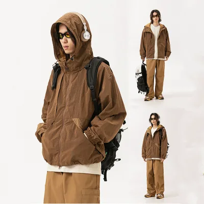 Basic Minimalist Autumn UV Resistant Hooded Blouson Zipper Closure Eco-Friendly Lightweight Breathable Quick Drying Cool Feeling