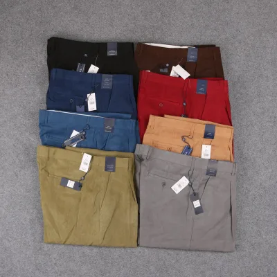 Business Casual Plus Size Solid Color Men's Casual Pants High Waist Loose Straight Men's Rolled Trousers.