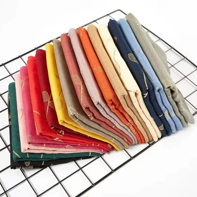 2025 Fashion Design Ladies Cotton Linen Hijab Shawls Glitter Solid Color Viscose Ethnic Bandanas Women's Leaves Bronzing Pattern