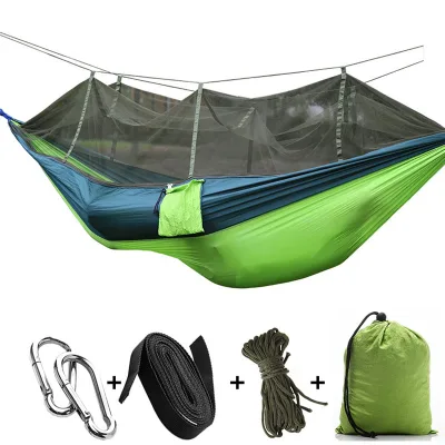 Easy Pack Travel Nylon Hammock, Parachute Hammock, Strong Canopy Ultralight Hammock with Mosquito Net