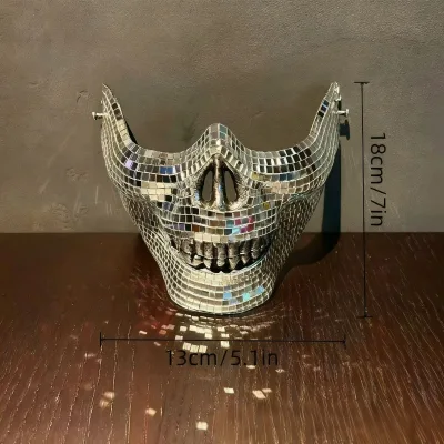 New-Style Halloween Skull Mask Terrifying Mirrored-Reflective Inlaid Glass Party Mask Oversized Teeth Factory