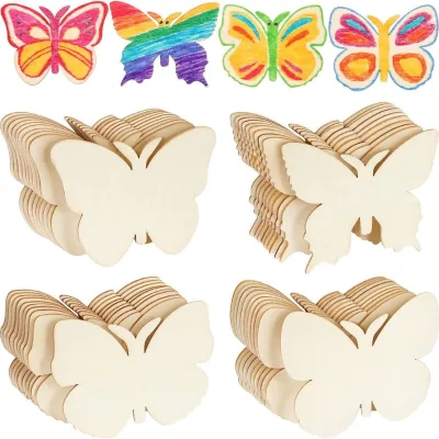 Natural Wood Butterfly Shape Crafts Painting DIY Coasters Handicrafts Home Decorations 40PCS