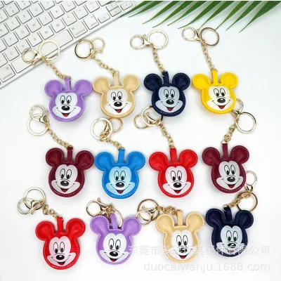 New Cute for Mickey Mouse Leather Keychain Pendant Stainless Steel Car Keychain and Bag Charm for Promotional Item