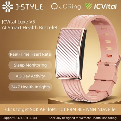 JCVital V5 Smart Wristband Tracks 24HR HR SpO2 BP HRV & Temp Supports OEM White Label Open SDK Cloud for Wearable Wholesale
