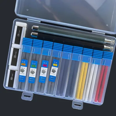 5.6mm Automatic Pencil Set with Mechanical Drawing & Sketching Movable Metal Rod Free-Cutting Core Cutter Press-Type Refill