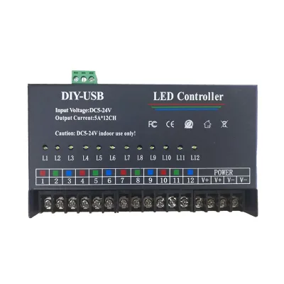 12CH Programmable LED Controller 60A for RGB/Single Color Strip DIY Chasing Flowing Effect DC5-24V USB