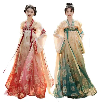 2023 New Cosplay Dress Stage Wear Chinese Traditional Ancient Dance Performance Costumes Hanfu Floral Print Dress Tang Dresses