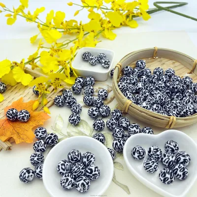 Leopard Print Silicone Bead Patterned Beads
