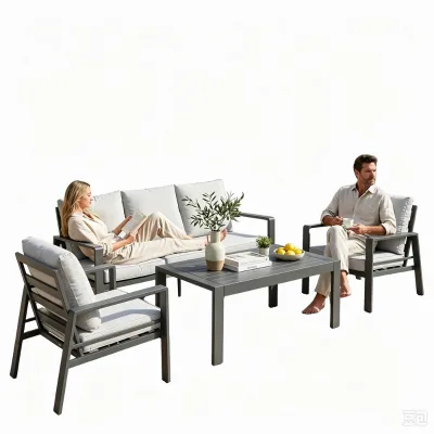 4-Piece Modern Waterproof All-Aluminum Outdoor Patio & Garden Sofa Set for Apartment Use