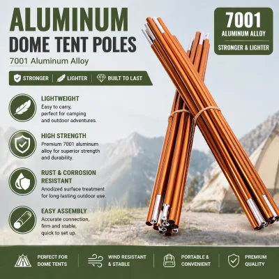 Premium Dome Tent Poles Kit Rust-Resistant, Portable & Adjustable for All Standard Dome Tents