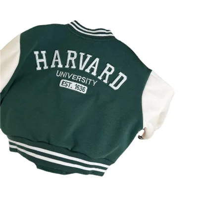 Autumn American Children's Baseball Uniform 95% Cotton Boys and Girls Match Color Round Collar Embroidered Baseball Coat