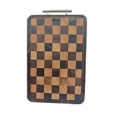 38x26cm Black Walnut End Grain Cutting Board Random Mosaic Wood Chopping Block with Stand